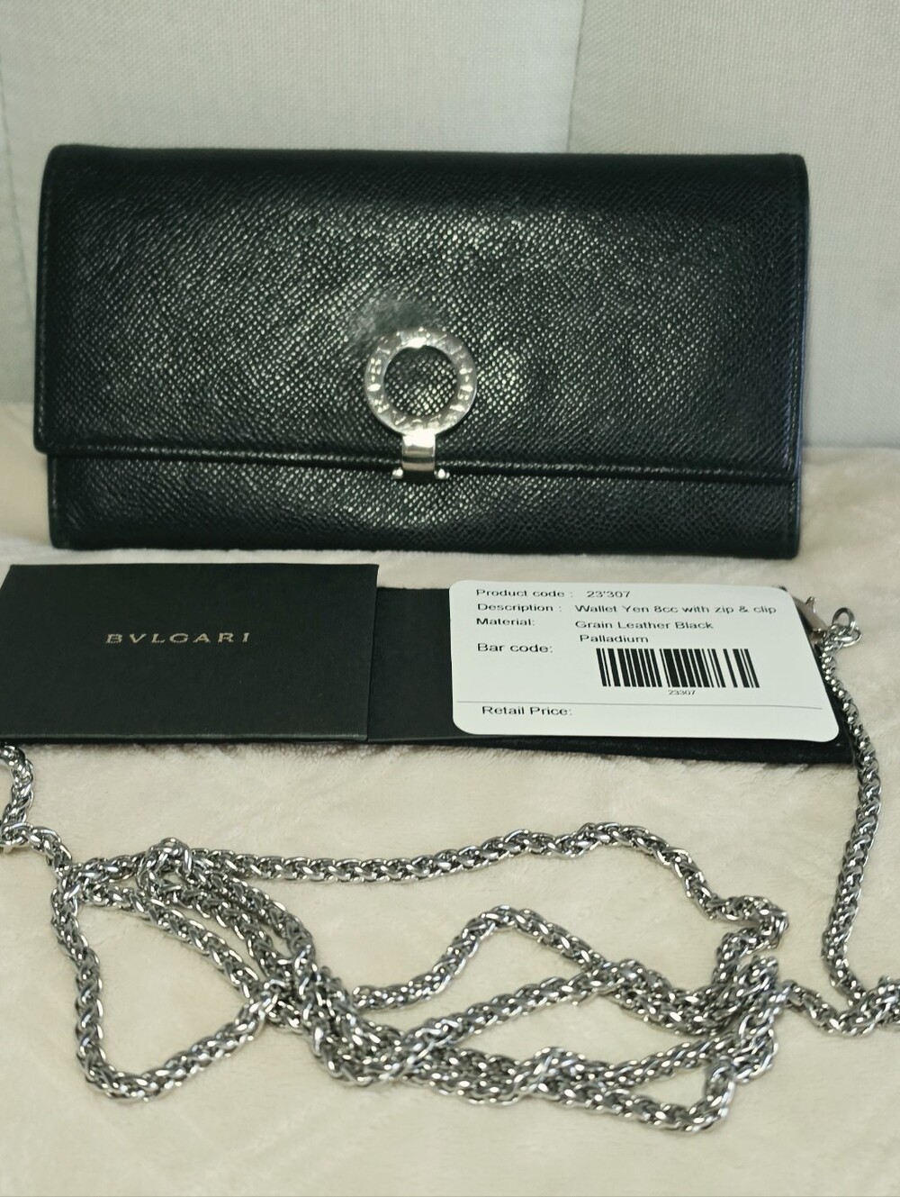 Authentic BVLGARI Leather Bifold Long Wallet Black